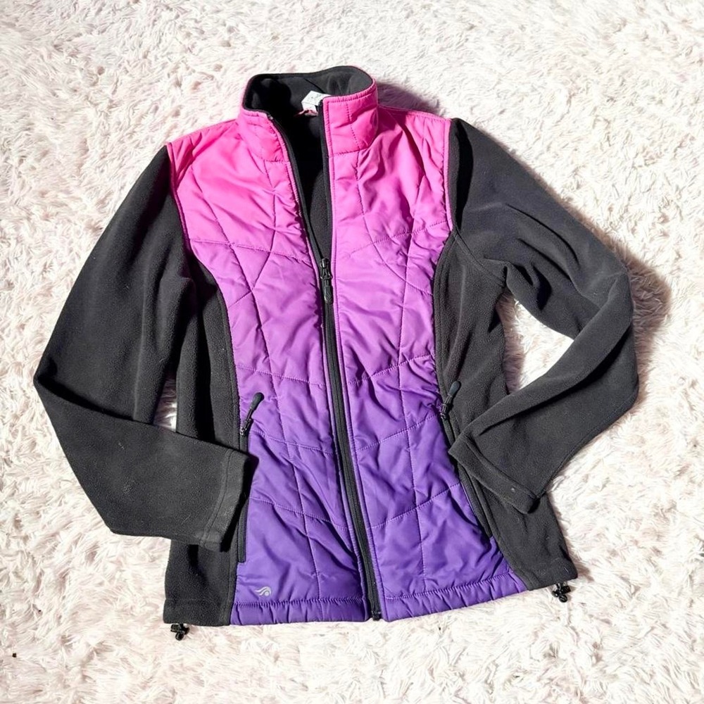 Ombré Colorful Zipper Fleece Jacket Womens S Nostalgic Y2K Bonfire Casual Cozy
